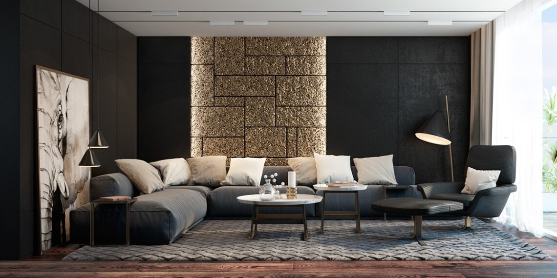black living room accents and colors