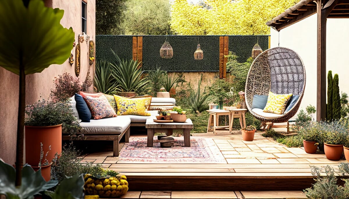 chic patio decor with sofas and cushions 