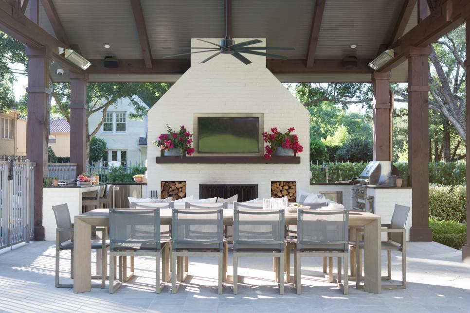 Outdoor Kitchen With A Fireplace