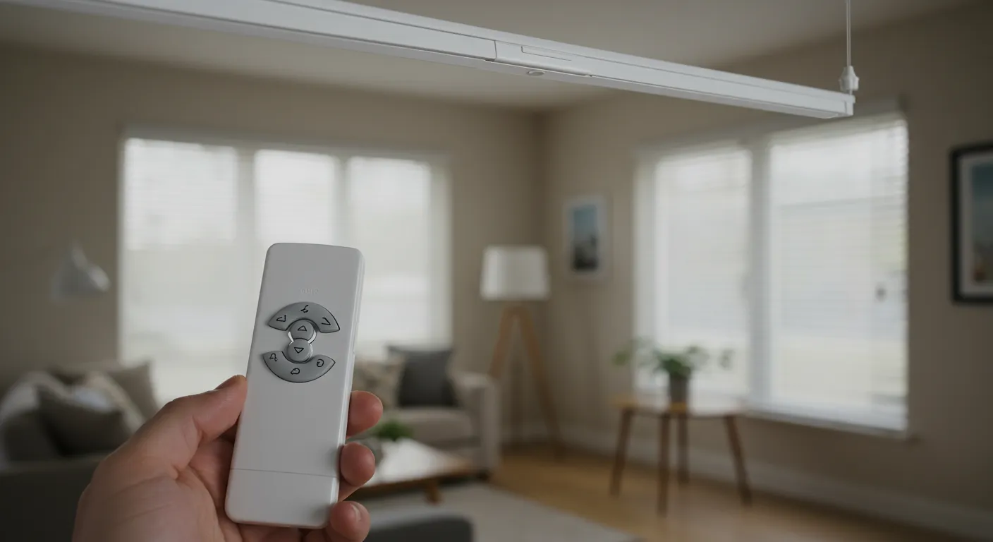 Hand holding remote in bright room