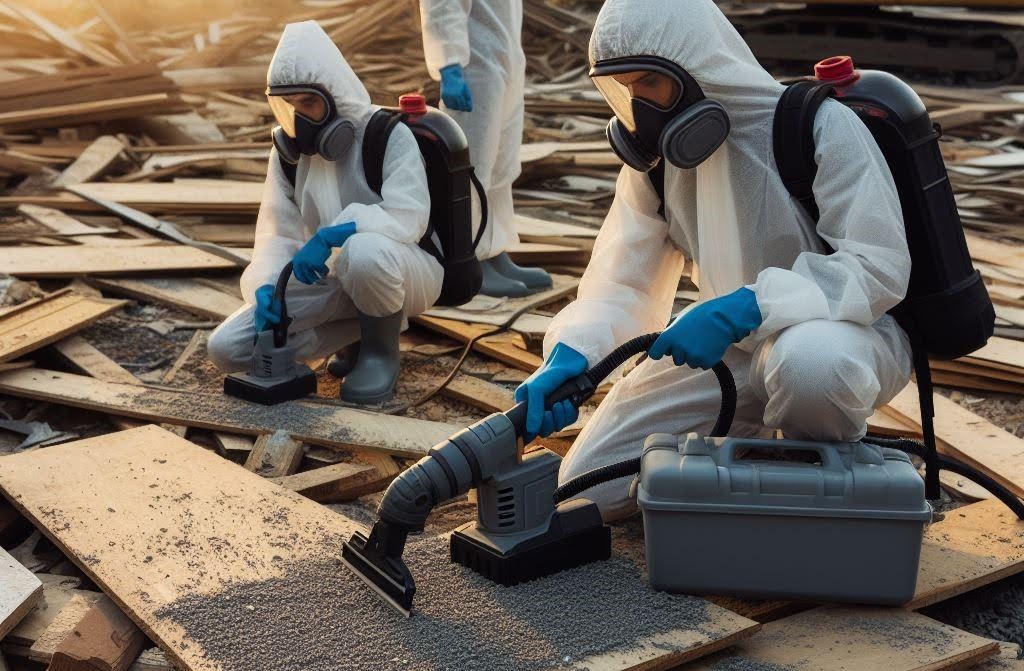 Asbestos removalists collecting dust samples 