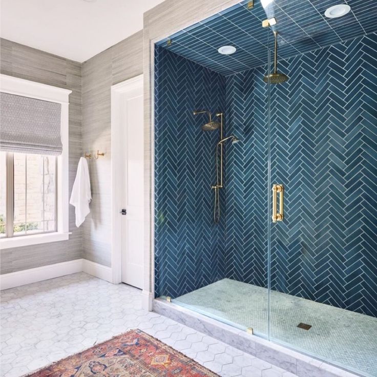 Blue tile with brass fixtures
