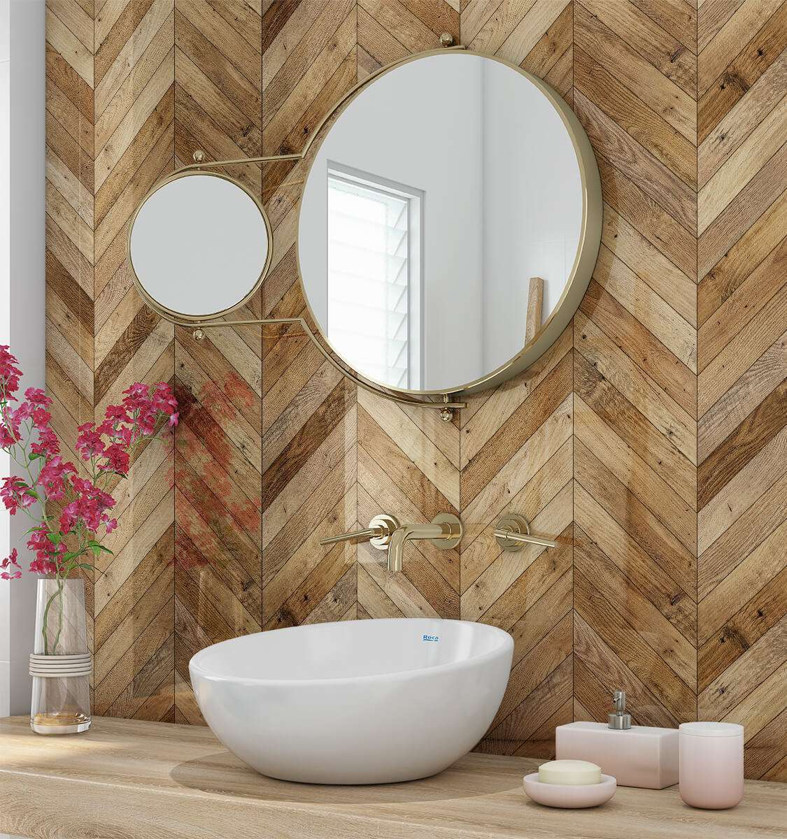 Bathroom With Wooden Decorative wall panels