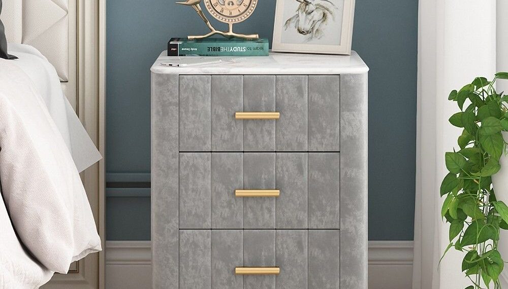 Grey velvet bedside table