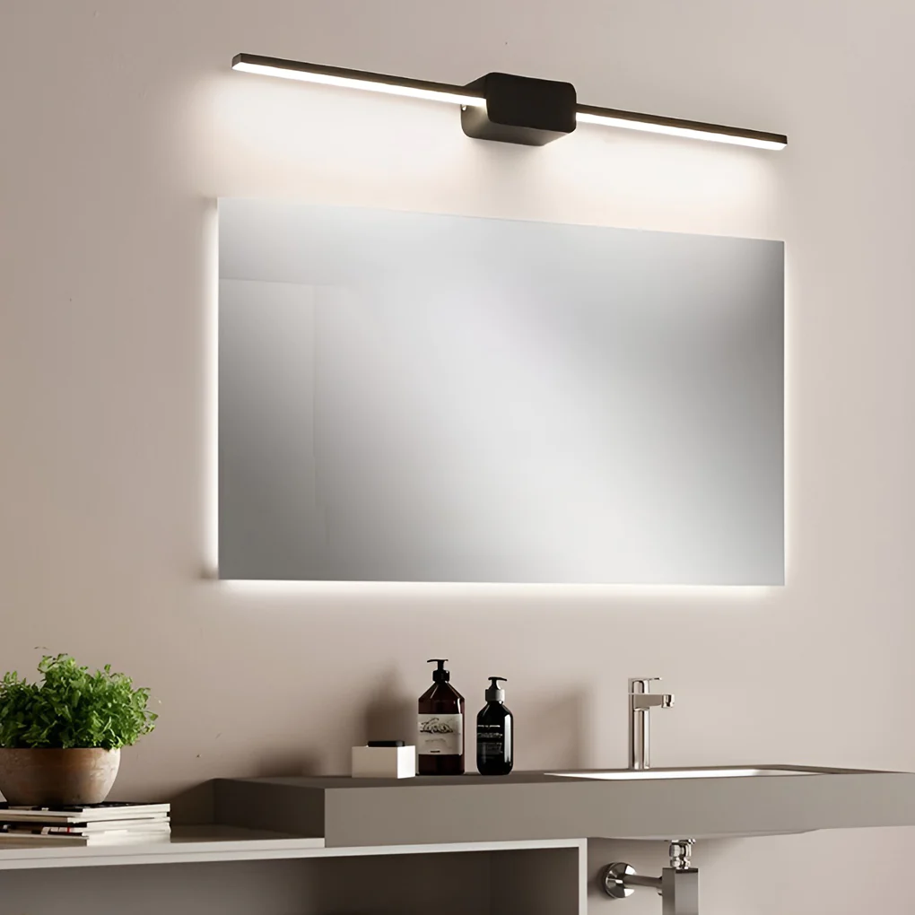 Modern sconce in bathroom mirror