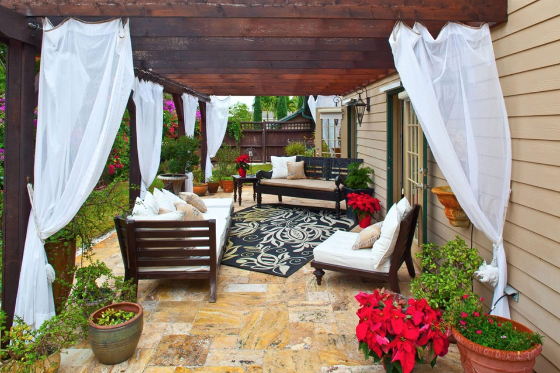 Outdoor Curtains in Backyard Deck