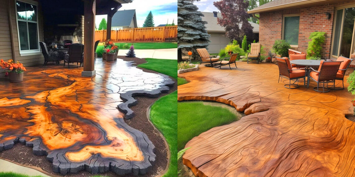 Rustic Wood Stamped Concrete Patio