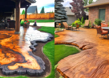 Rustic Wood Stamped Concrete Patio