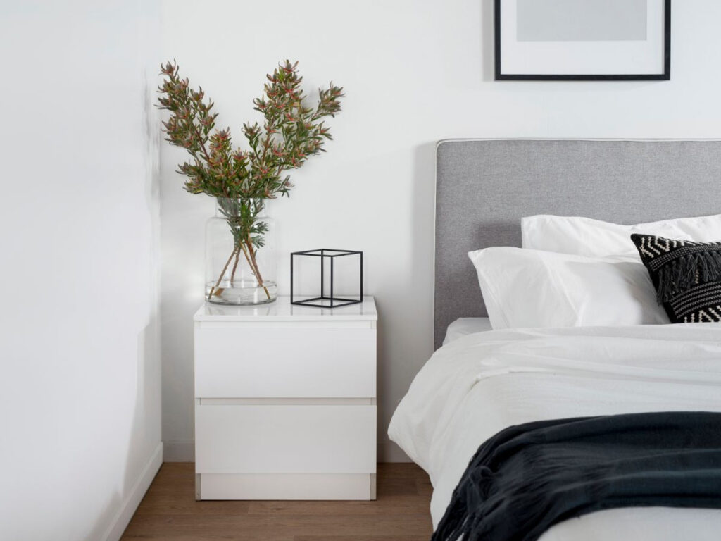 White bedside table