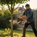 a person removing a tree from his yard