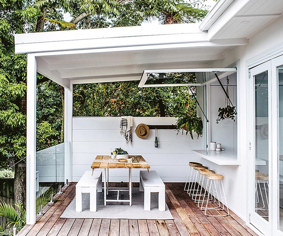 backyard kitchen with glass window