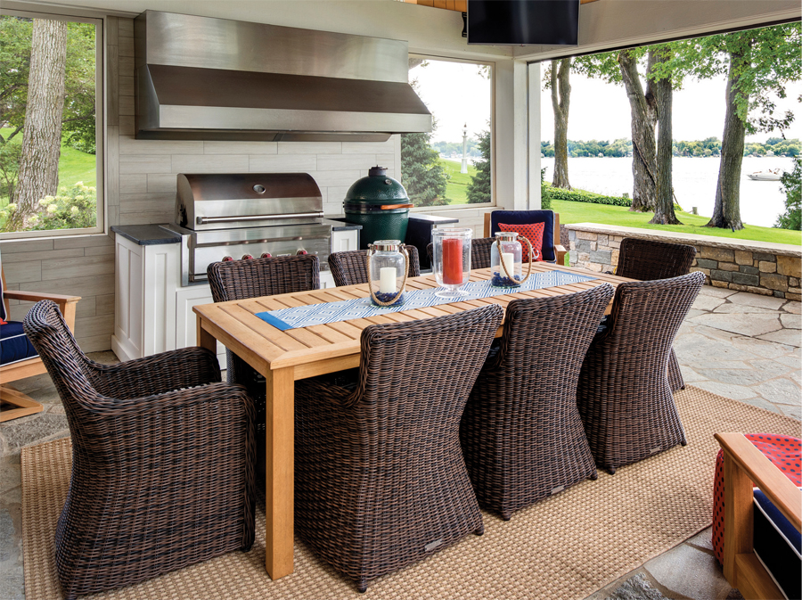 outdoor kitchen ideas with basket weave chair