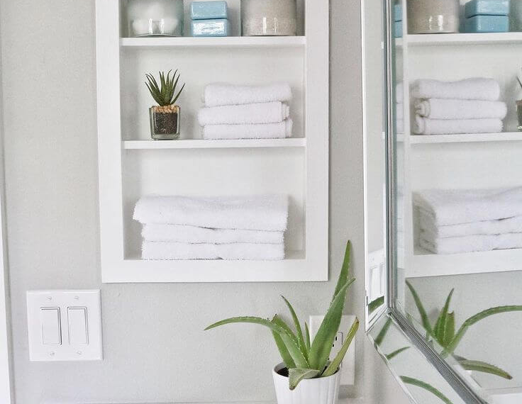 small bathroom built in bathroom shelves