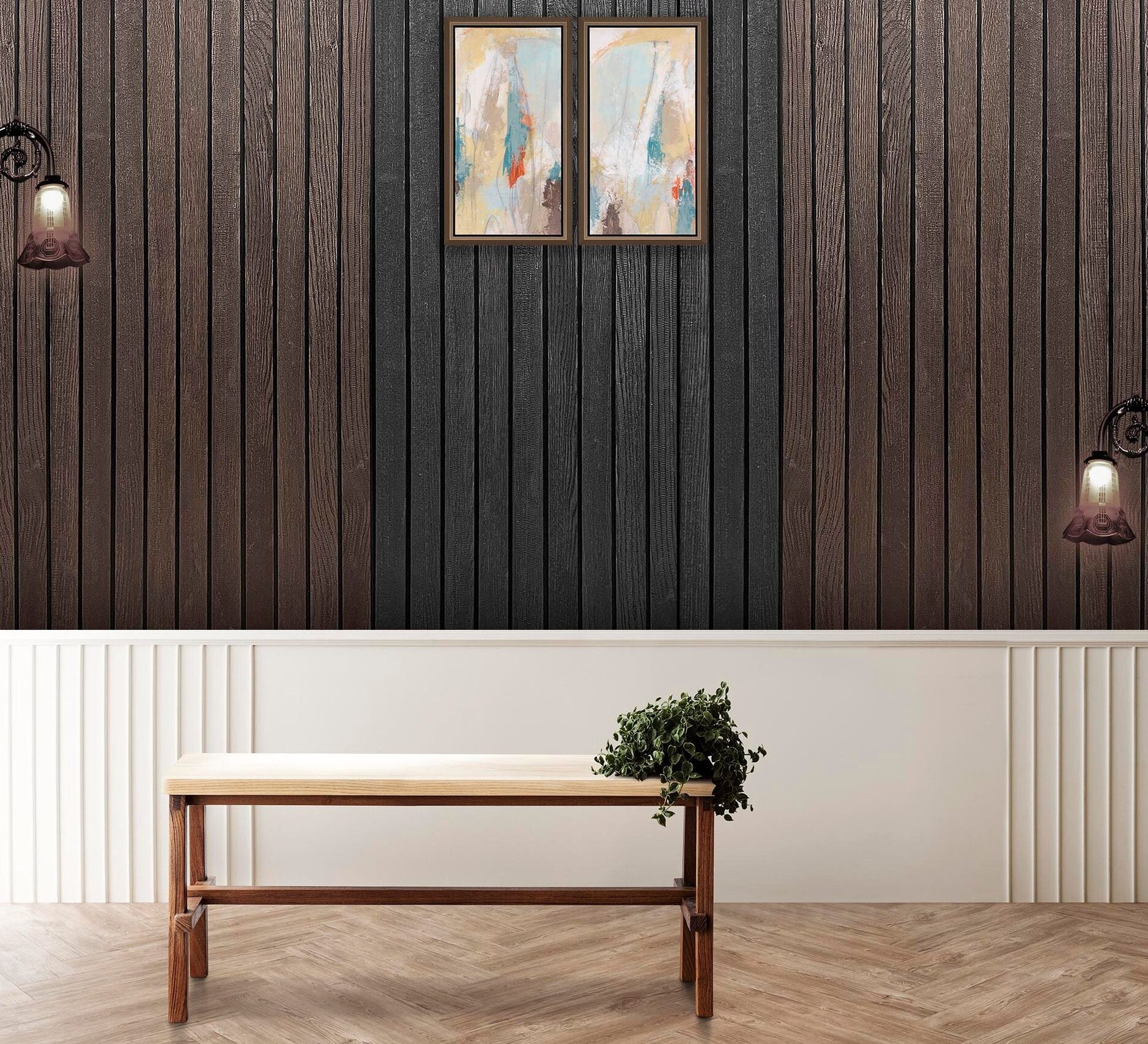 two-toned wooden wall panels